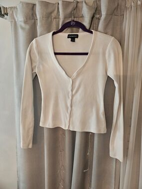 Streetwear Society White Ribbed Button-Front Long Sleeve Top